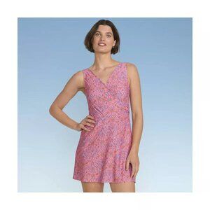 NWT Lands' End Women's Surplice Swim Dress - Coral